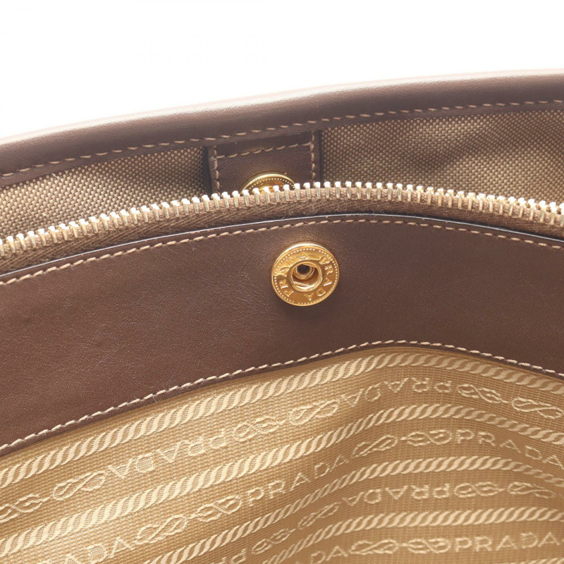 PRADA Logo Jacquard 2Way Tote 手提包，帆布皮革材質，米色/棕色，二手女款-5