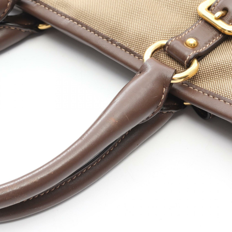 PRADA Logo Jacquard 2Way Tote 手提包，帆布皮革材質，米色/棕色，二手女款-8