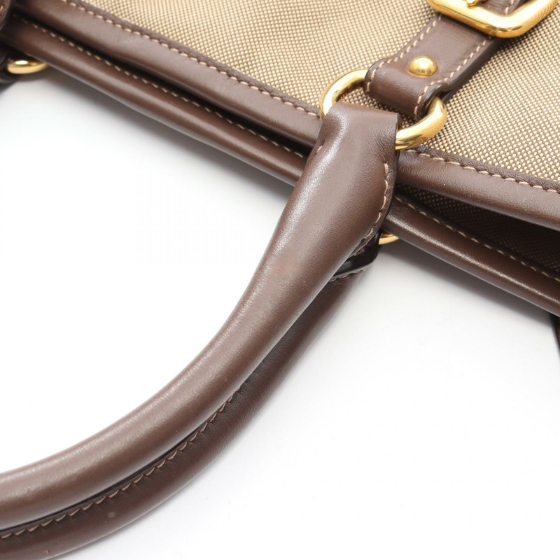 PRADA Logo Jacquard 2Way Tote 手提包，帆布皮革材質，米色/棕色，二手女款-11