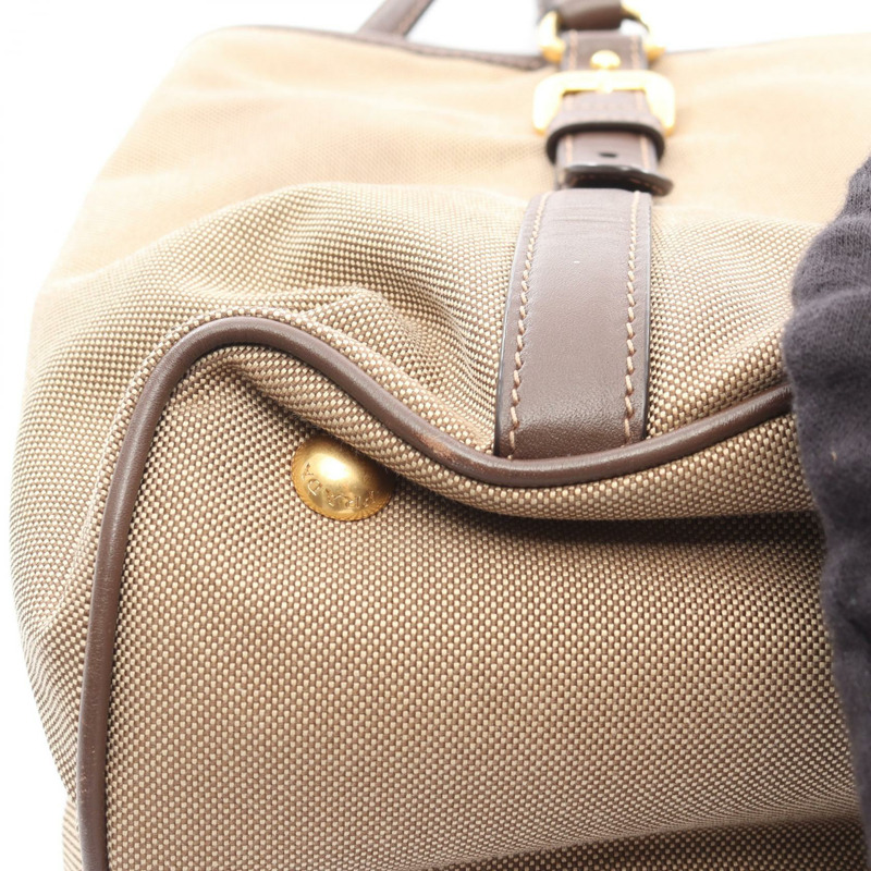 PRADA Logo Jacquard 2Way Tote 手提包，帆布皮革材質，米色/棕色，二手女款-14