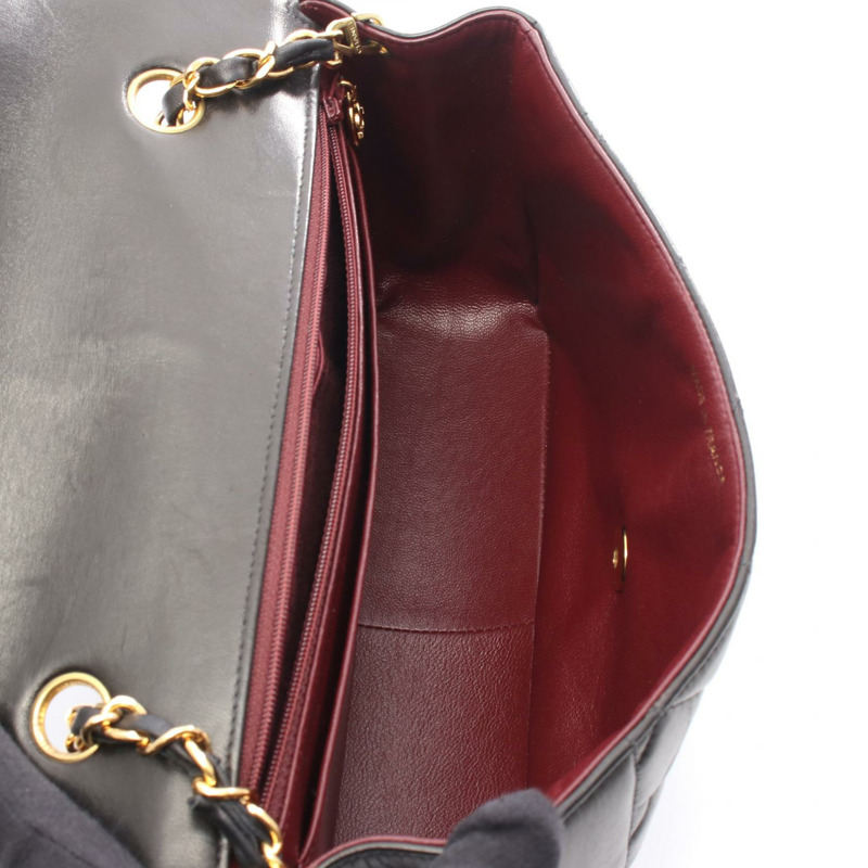 香奈兒 (CHANEL) 絎縫 Diana 翻蓋鏈條單背包 A01165 羊皮黑色金色五金二手-2