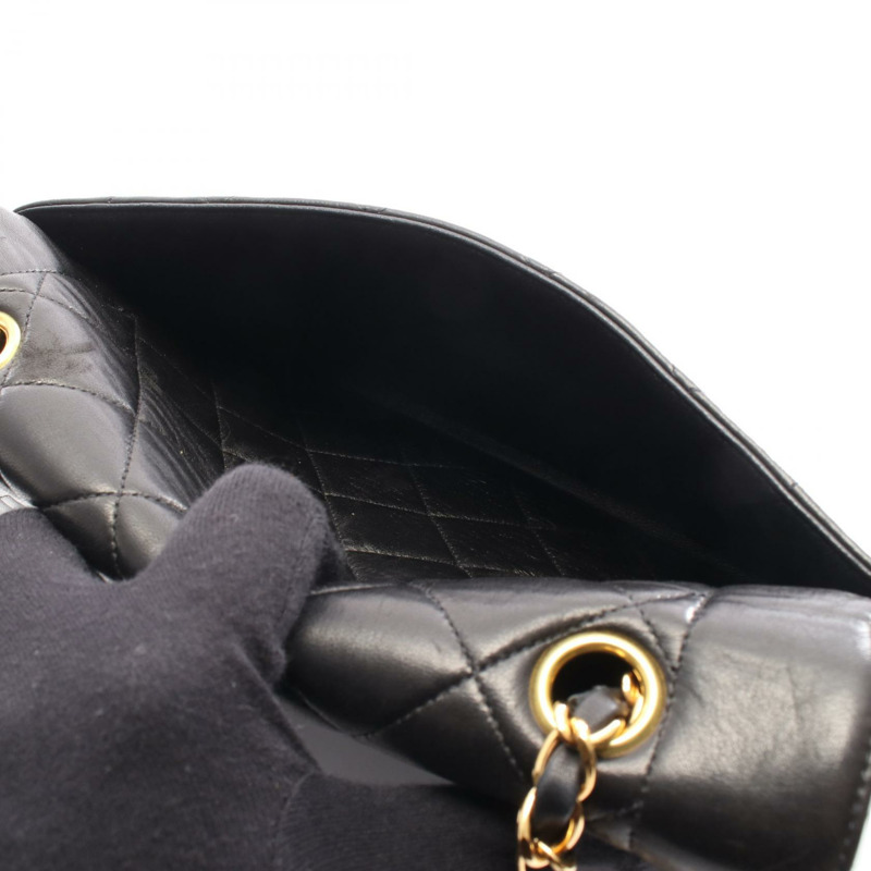 香奈兒 (CHANEL) 絎縫 Diana 翻蓋鏈條單背包 A01165 羊皮黑色金色五金二手-6