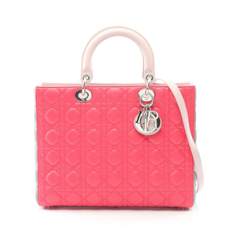 Christian Dior Lady Dior 大型 Cannage 手提單肩包，皮革，洋紅色-0