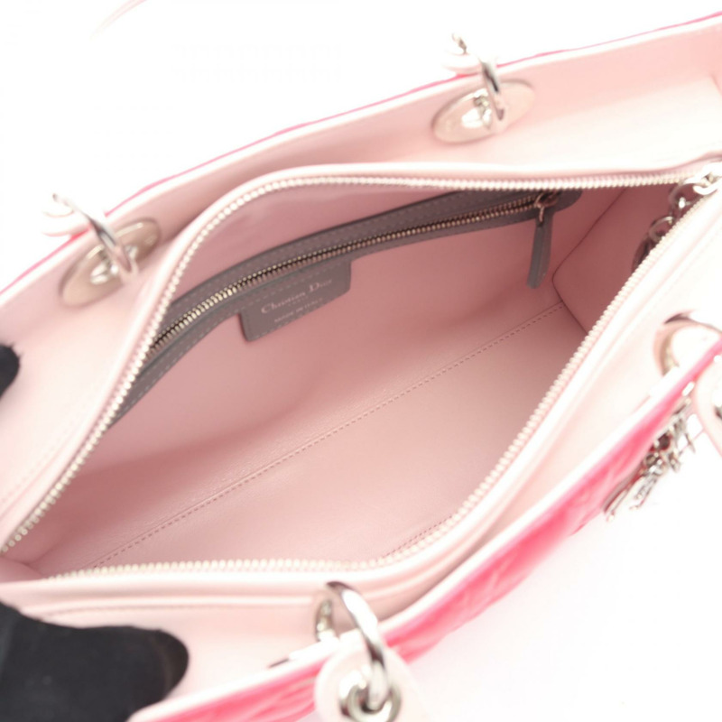 Christian Dior Lady Dior 大型 Cannage 手提單肩包，皮革，洋紅色-2