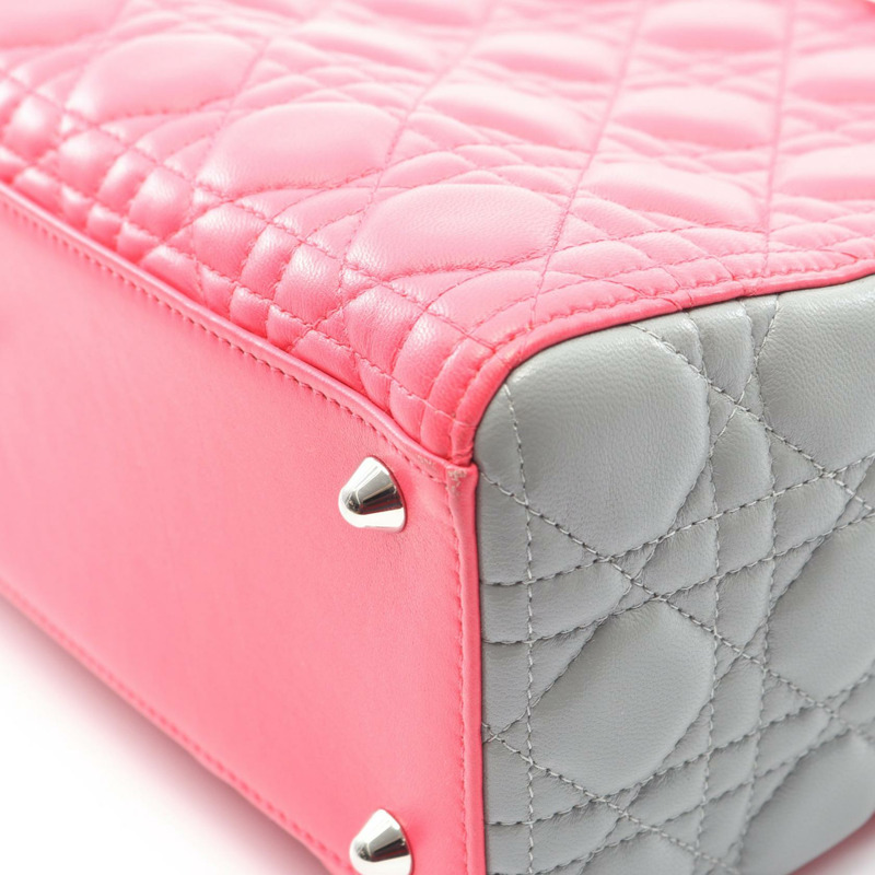 Christian Dior Lady Dior 大型 Cannage 手提單肩包，皮革，洋紅色-4