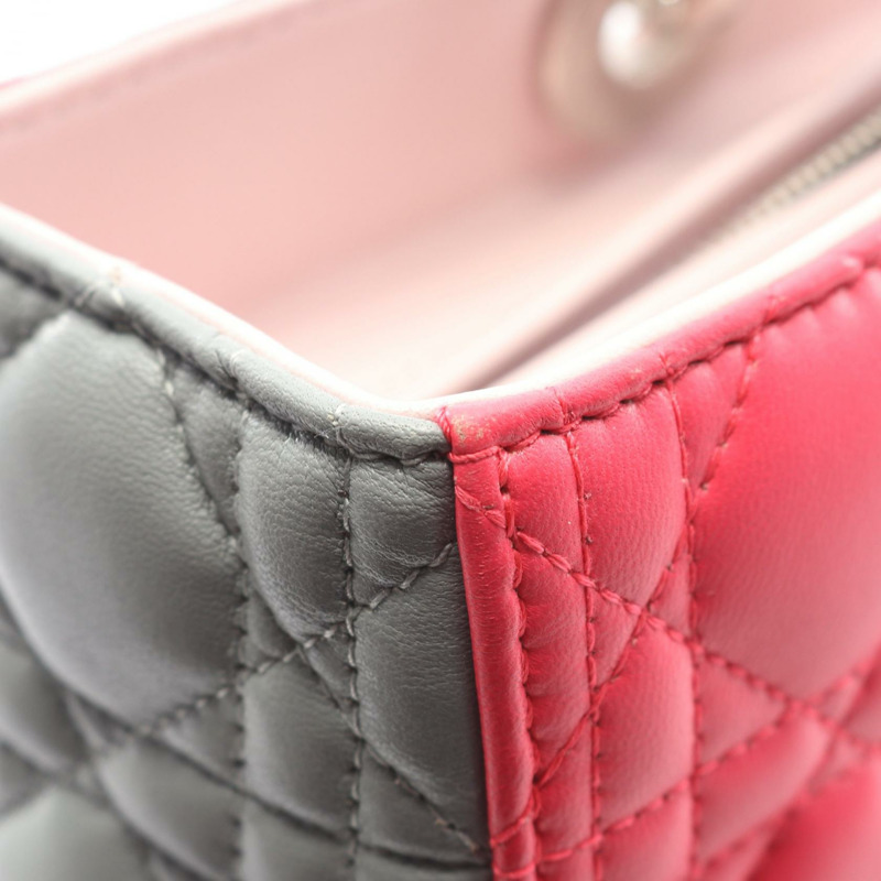 Christian Dior Lady Dior 大型 Cannage 手提單肩包，皮革，洋紅色-5