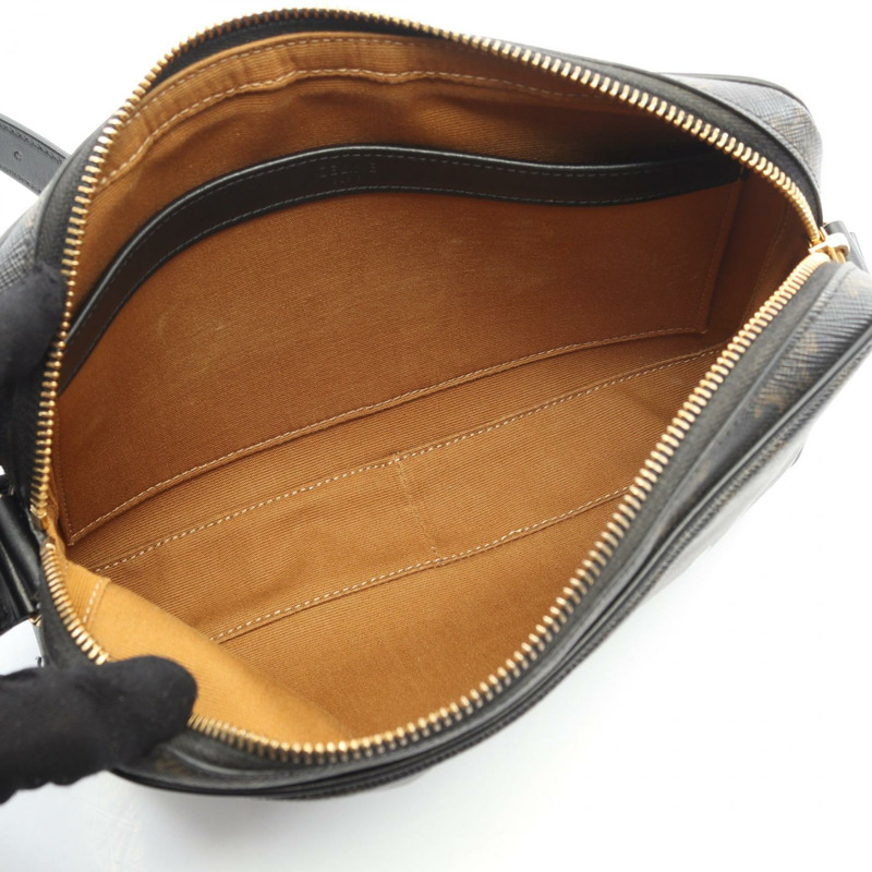 CELINE Triomphe 中斜背包，帆布皮革，棕色/黑色，二手-2