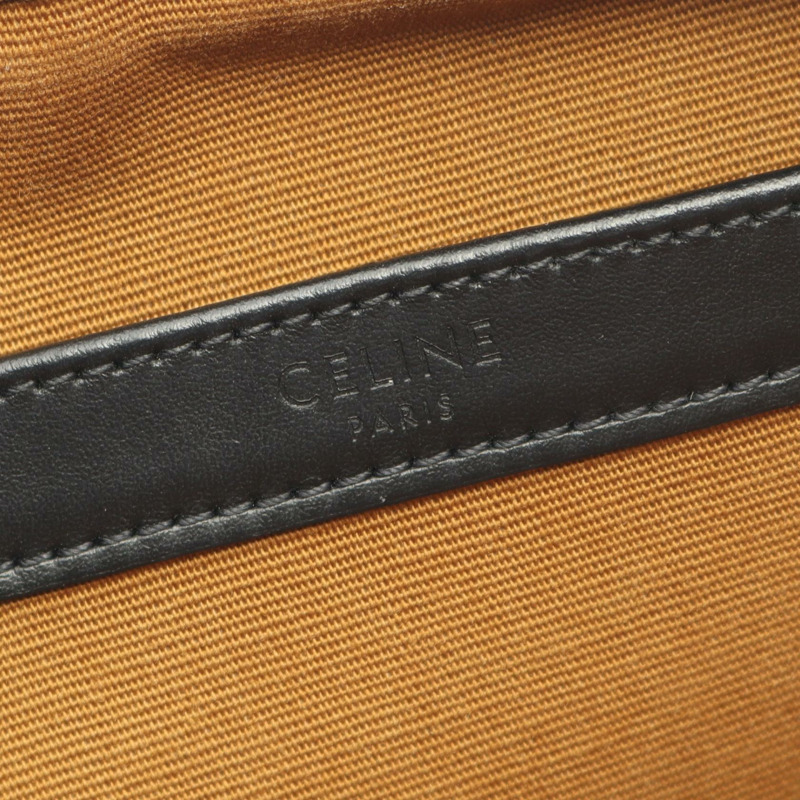 CELINE Triomphe 中斜背包，帆布皮革，棕色/黑色，二手-3