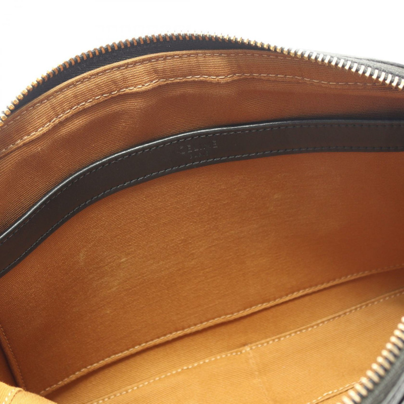 CELINE Triomphe 中斜背包，帆布皮革，棕色/黑色，二手-4