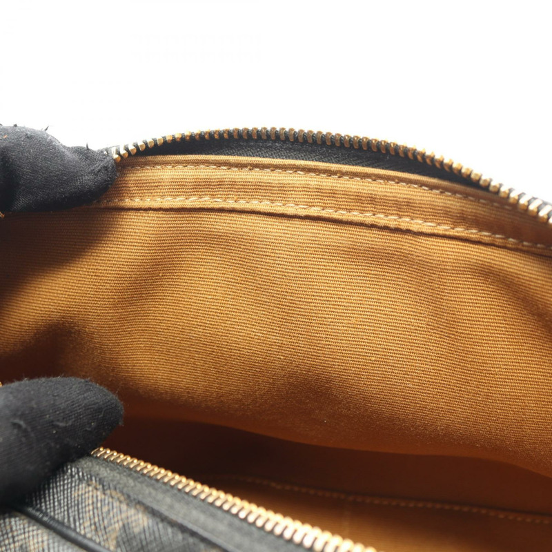 CELINE Triomphe 中斜背包，帆布皮革，棕色/黑色，二手-5