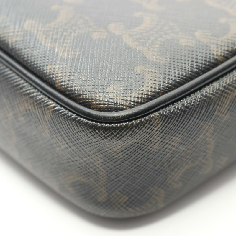 CELINE Triomphe 中斜背包，帆布皮革，棕色/黑色，二手-6