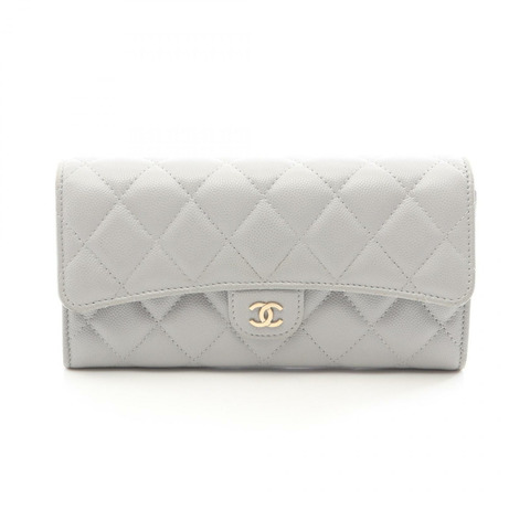 香奈兒 (CHANEL) 絎縫經典長款翻蓋皮夾 AP0241 皮革 灰色 GHW