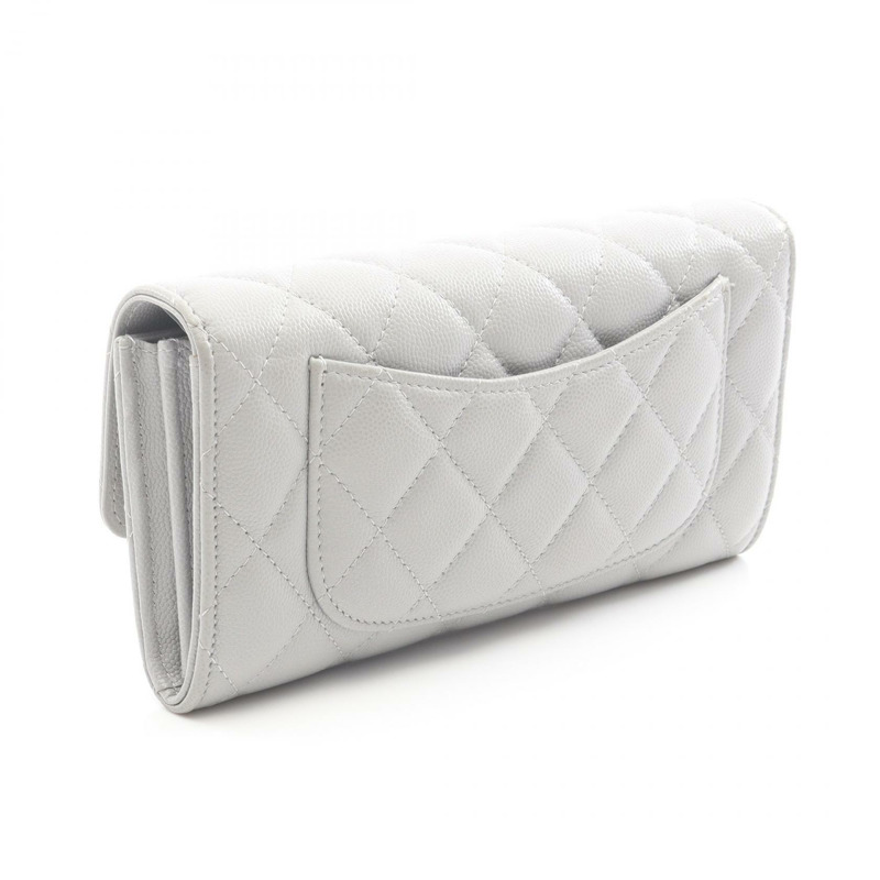 香奈兒 (CHANEL) 絎縫經典長款翻蓋皮夾 AP0241 皮革 灰色 GHW-1