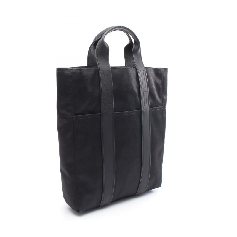 愛馬仕 Acapulco Cabas MM 手提包，黑色人字紋帆布皮革，二手，帶五金配件-1