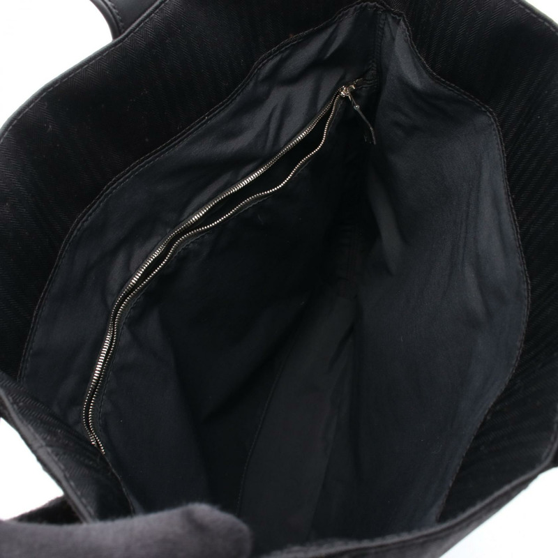 愛馬仕 Acapulco Cabas MM 手提包，黑色人字紋帆布皮革，二手，帶五金配件-2