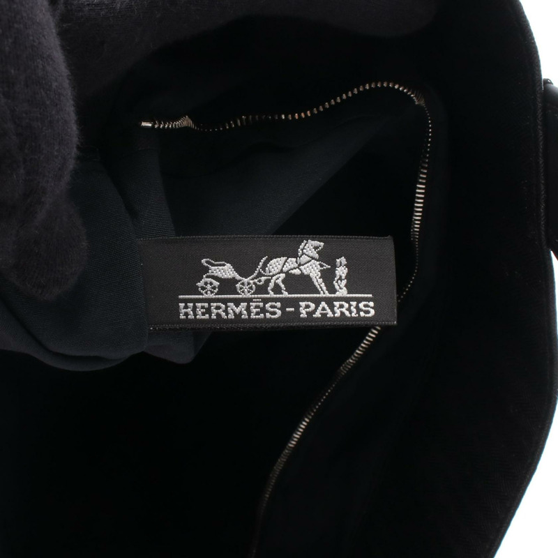 愛馬仕 Acapulco Cabas MM 手提包，黑色人字紋帆布皮革，二手，帶五金配件-3