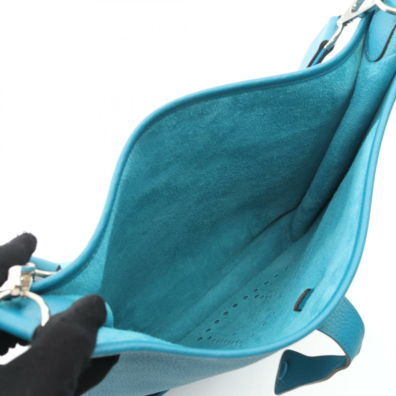 愛馬仕 Evelyne 3 GM 肩挎包 Q Taurillon Clemence 藍色孔雀圖案 SHW-2