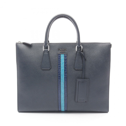 PRADA 商務包，Saffiano 皮革，稀有皮革，海軍藍，二手男士款