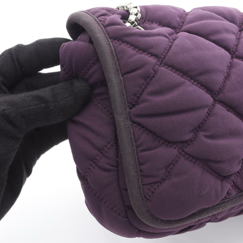 香奈兒 COCO 標誌鏈條肩背包 帆布絎縫紫色 二手 女士-6