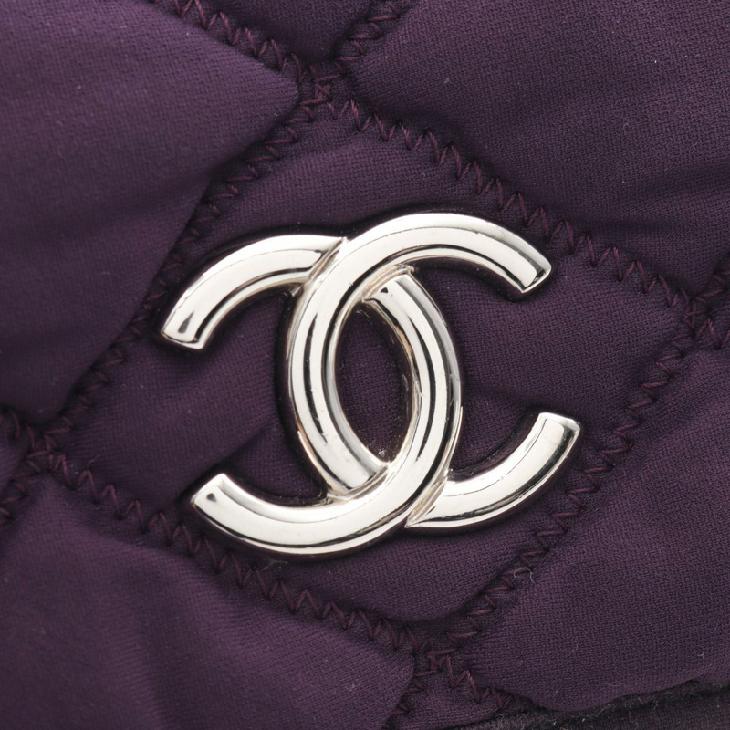 香奈兒 COCO 標誌鏈條肩背包 帆布絎縫紫色 二手 女士-8