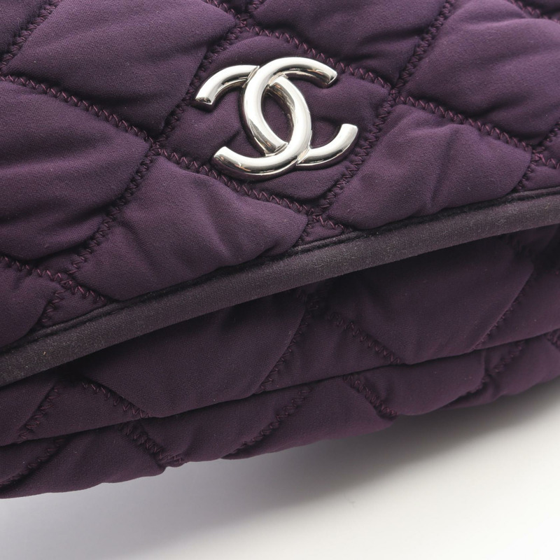 香奈兒 COCO 標誌鏈條肩背包 帆布絎縫紫色 二手 女士-11