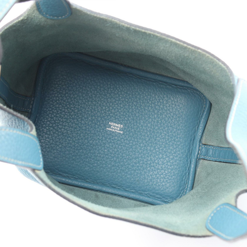 愛馬仕 Picotin Lock PM 手提包，Clemence 皮革，藍色牛仔布，SHW T 二手女款-2