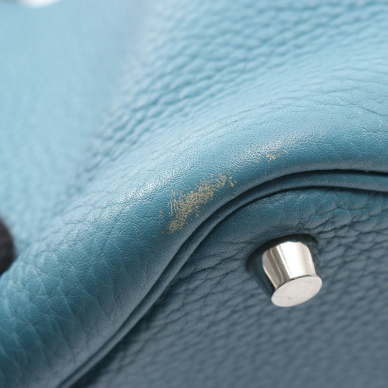 愛馬仕 Picotin Lock PM 手提包，Clemence 皮革，藍色牛仔布，SHW T 二手女款-8