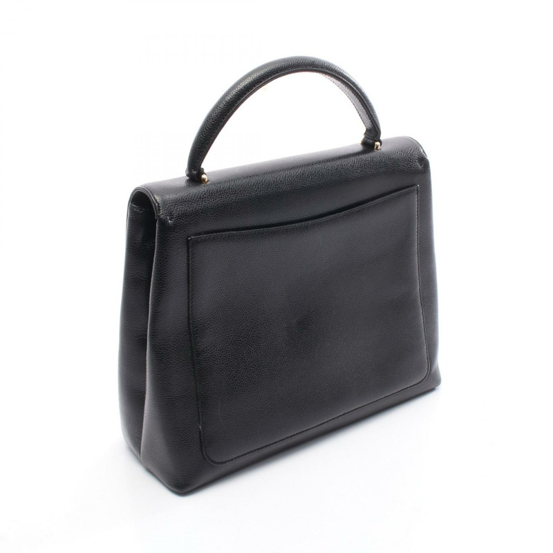 香奈兒 COCO 標誌頂部手柄手提包，黑色小牛皮，二手女士 CC-1