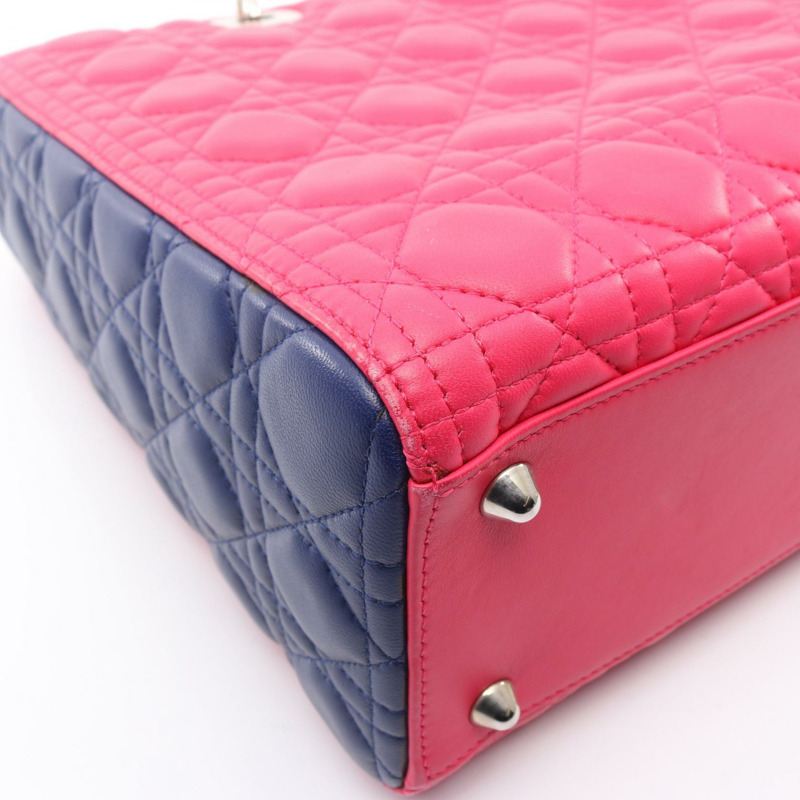 Christian Dior Lady Dior 大型 Cannage 單肩手提包，皮革材質，粉紅色/黃色，二手-4