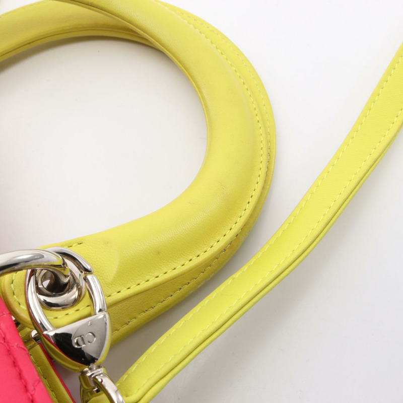 Christian Dior Lady Dior 大型 Cannage 單肩手提包，皮革材質，粉紅色/黃色，二手-6