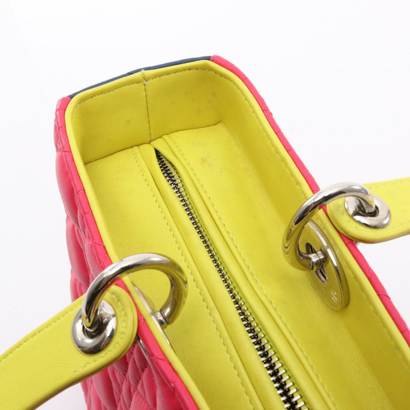 Christian Dior Lady Dior 大型 Cannage 單肩手提包，皮革材質，粉紅色/黃色，二手-8