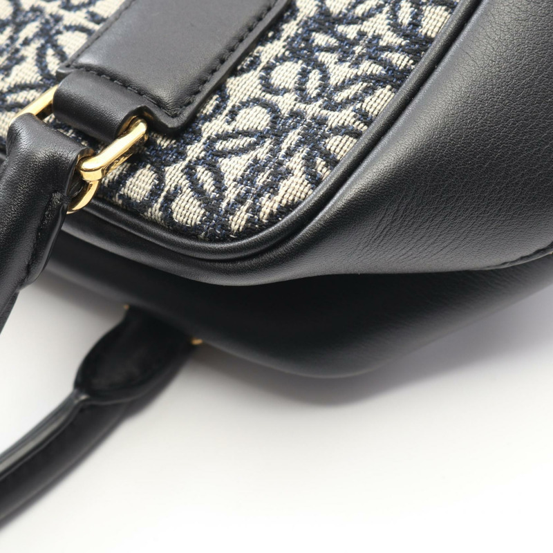 LOEWE Amazona 19 單肩手提包 A039N10X02 帆布皮革 黑色 灰色 二手-7