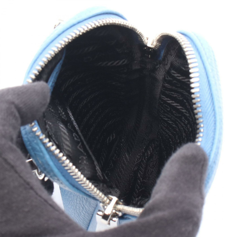 PRADA迷你肩斜背包手機套 1BP027 皮革 藍色 二手-2