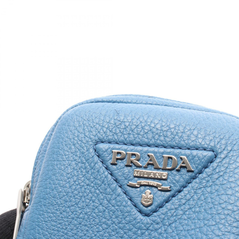 PRADA迷你肩斜背包手機套 1BP027 皮革 藍色 二手-5