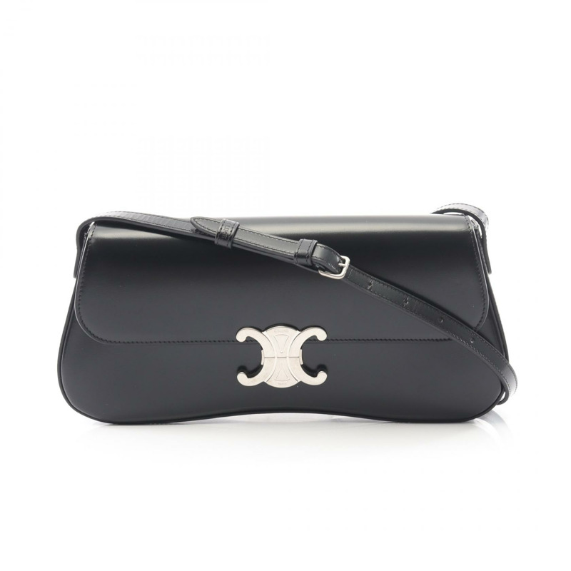 CELINE 中型 Lola Triomphe 單肩包 115533BF4.38SI 黑色皮革二手女款-0