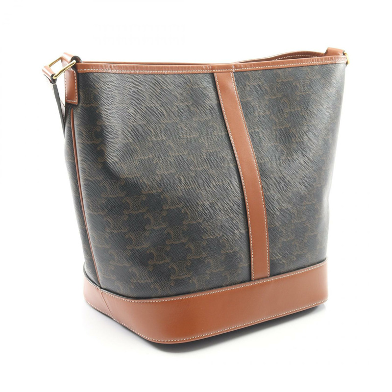 CELINE 中型 Triomphe 單背包，帆布皮革，黑色/棕色，二手女款-1