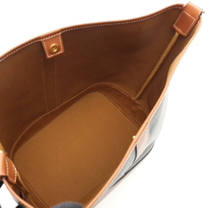 CELINE 中型 Triomphe 單背包，帆布皮革，黑色/棕色，二手女款-2