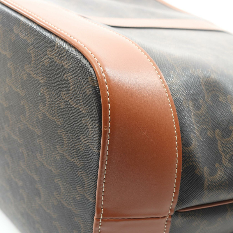 CELINE 中型 Triomphe 單背包，帆布皮革，黑色/棕色，二手女款-4