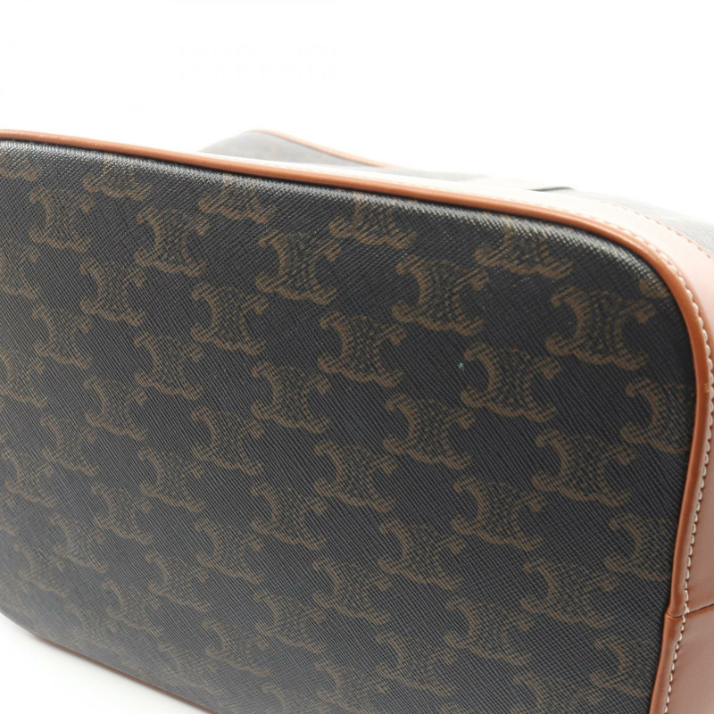 CELINE 中型 Triomphe 單背包，帆布皮革，黑色/棕色，二手女款-5