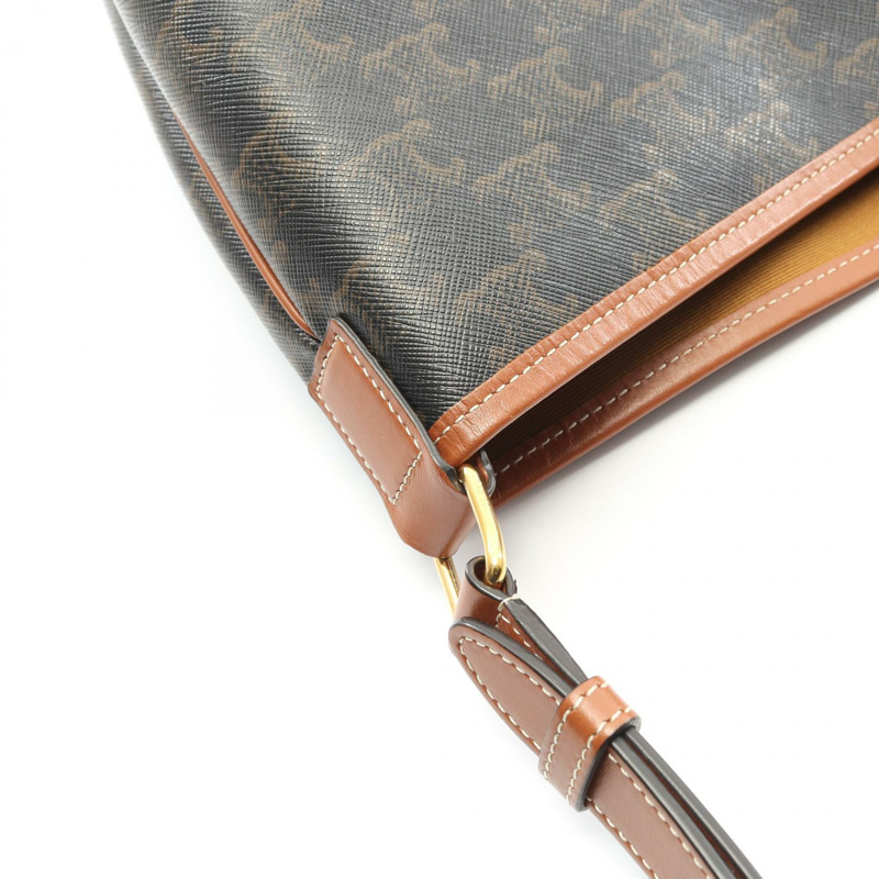 CELINE 中型 Triomphe 單背包，帆布皮革，黑色/棕色，二手女款-6