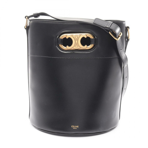 CELINE Maillon Baguette Triomphe 單肩包，黑色皮革，二手女款