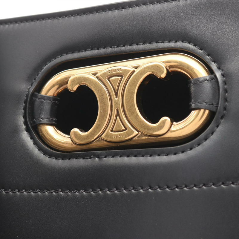 CELINE Maillon Baguette Triomphe 單肩包，黑色皮革，二手女款-4
