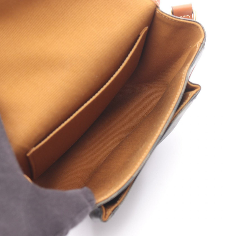 CELINE Folco 中型 Triomphe 肩挎包，帆布皮革材質，棕色，二手-2