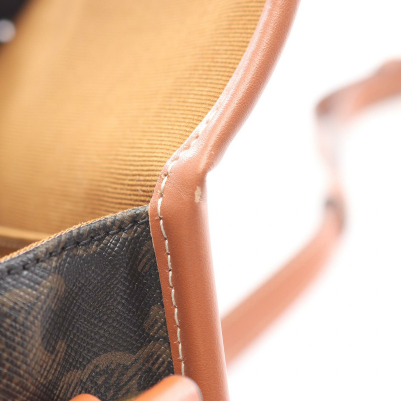 CELINE Folco 中型 Triomphe 肩挎包，帆布皮革材質，棕色，二手-4