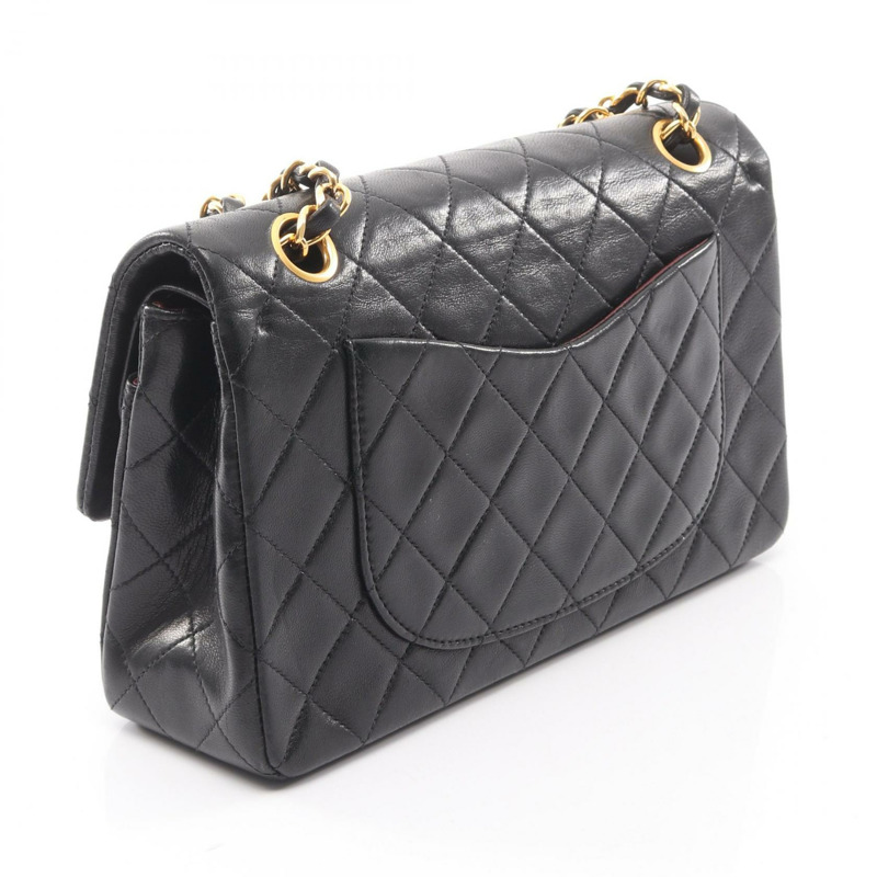 香奈兒 (CHANEL) Matelasse W 翻蓋單肩包，羊皮材質，黑色，二手，女士款，金色五金-1