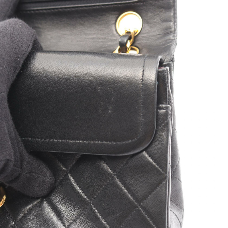 香奈兒 (CHANEL) Matelasse W 翻蓋單肩包，羊皮材質，黑色，二手，女士款，金色五金-6