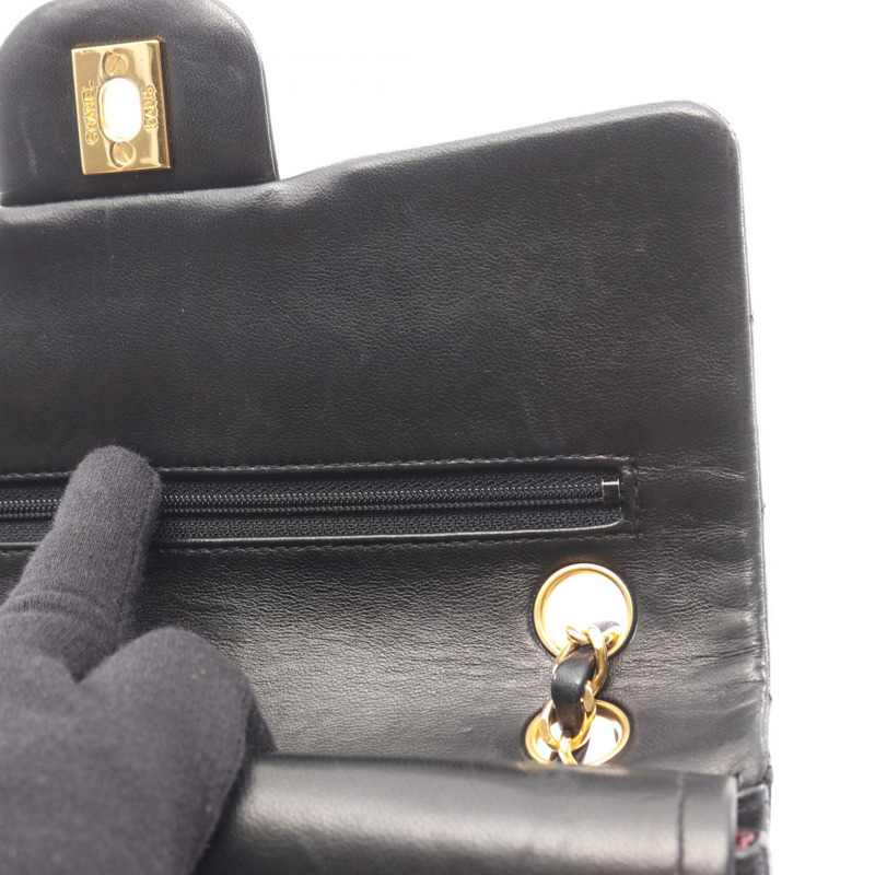 香奈兒 (CHANEL) Matelasse W 翻蓋單肩包，羊皮材質，黑色，二手，女士款，金色五金-7