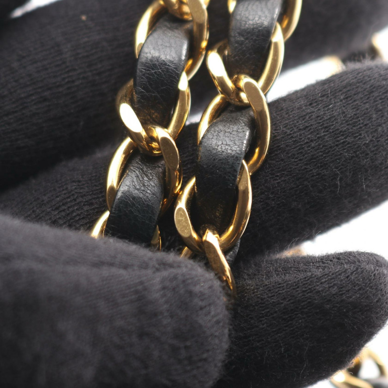香奈兒 (CHANEL) Matelasse W 翻蓋單肩包，羊皮材質，黑色，二手，女士款，金色五金-10