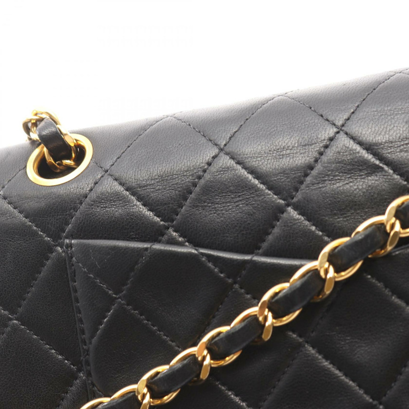 香奈兒 (CHANEL) Matelasse W 翻蓋單肩包，羊皮材質，黑色，二手，女士款，金色五金-13