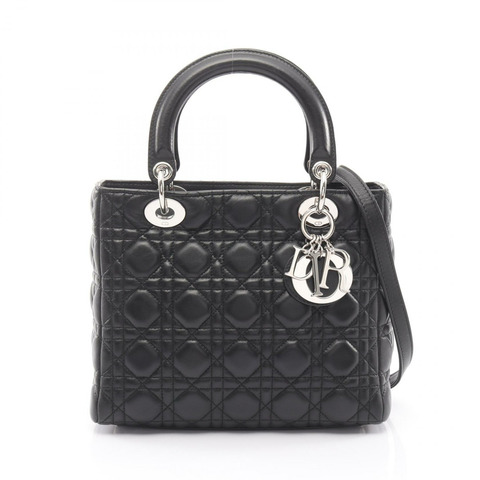 Dior LADY DIOR Cannage 肩背包，黑色皮革，二手，女士款，附五金配件